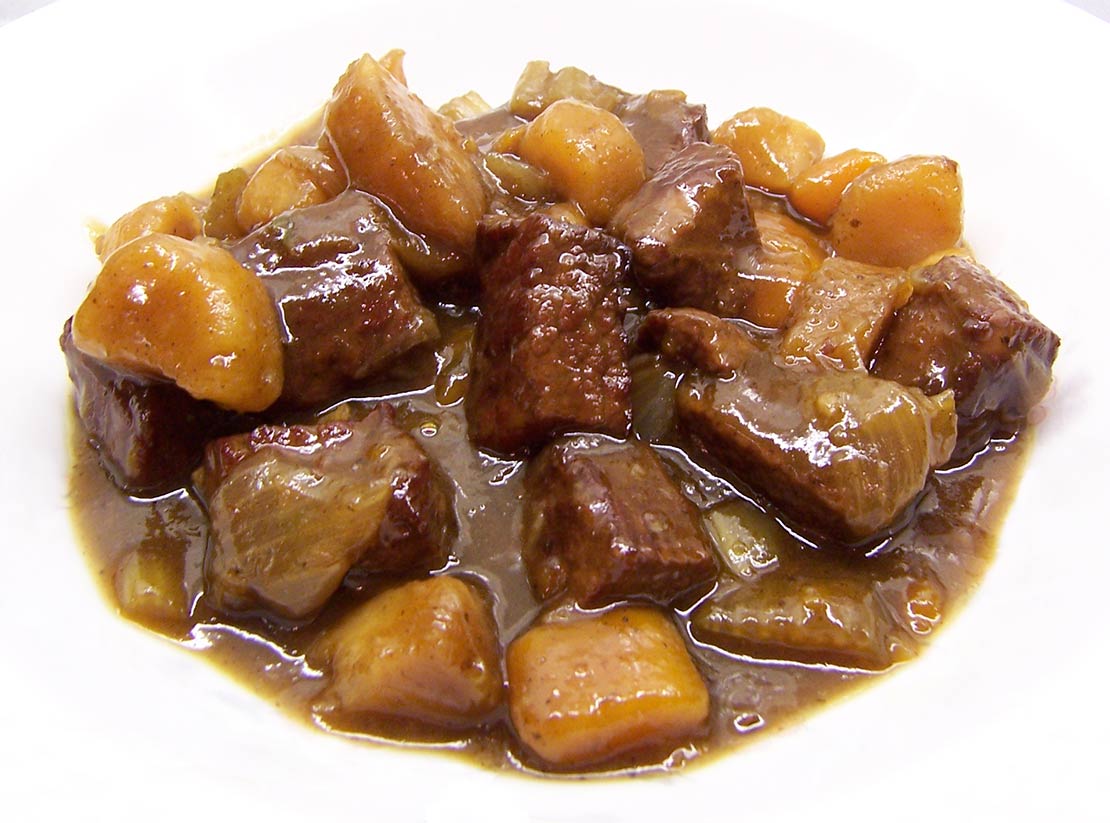 the finished beef stew
