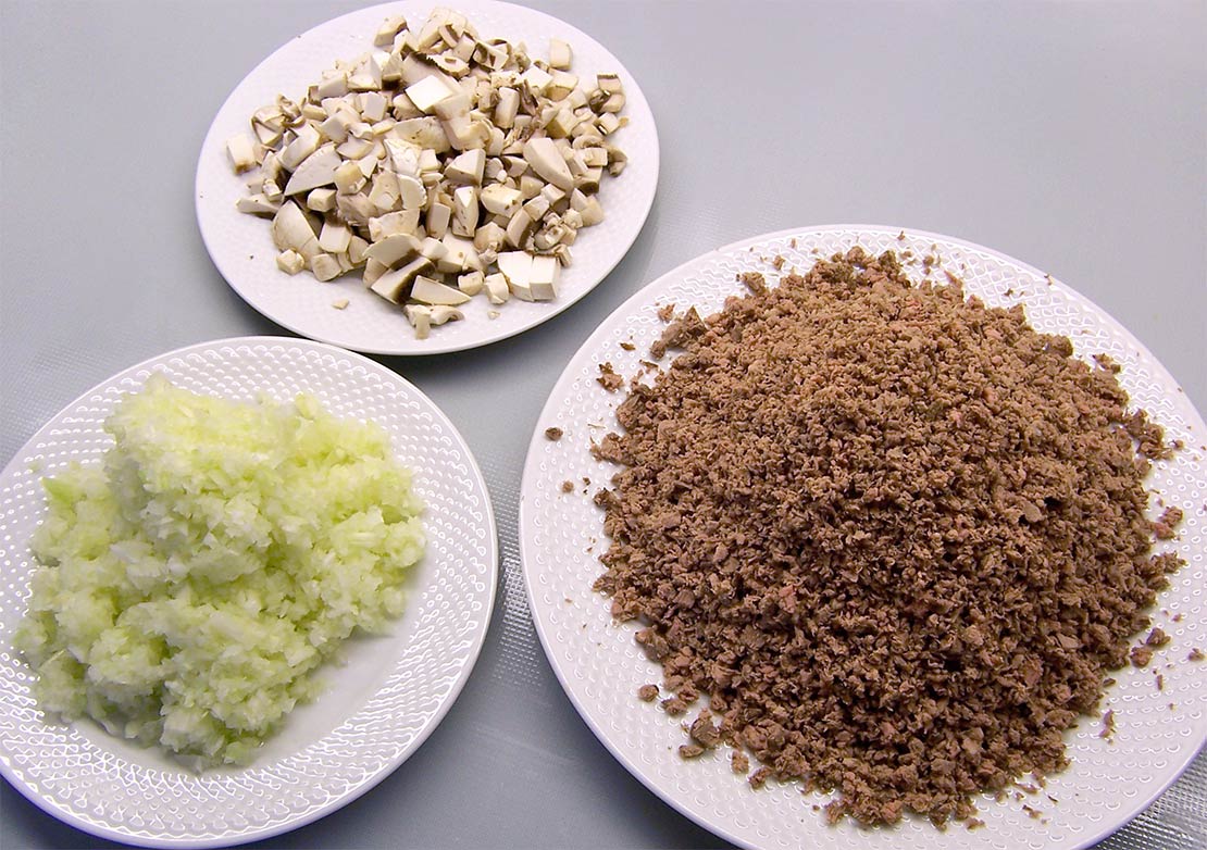 mincing the ingredients