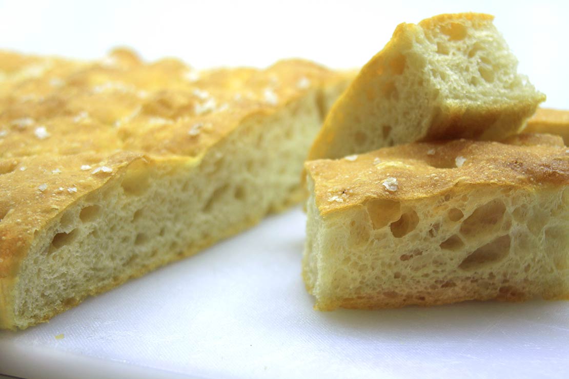 cut up pieces of the finished foccacia