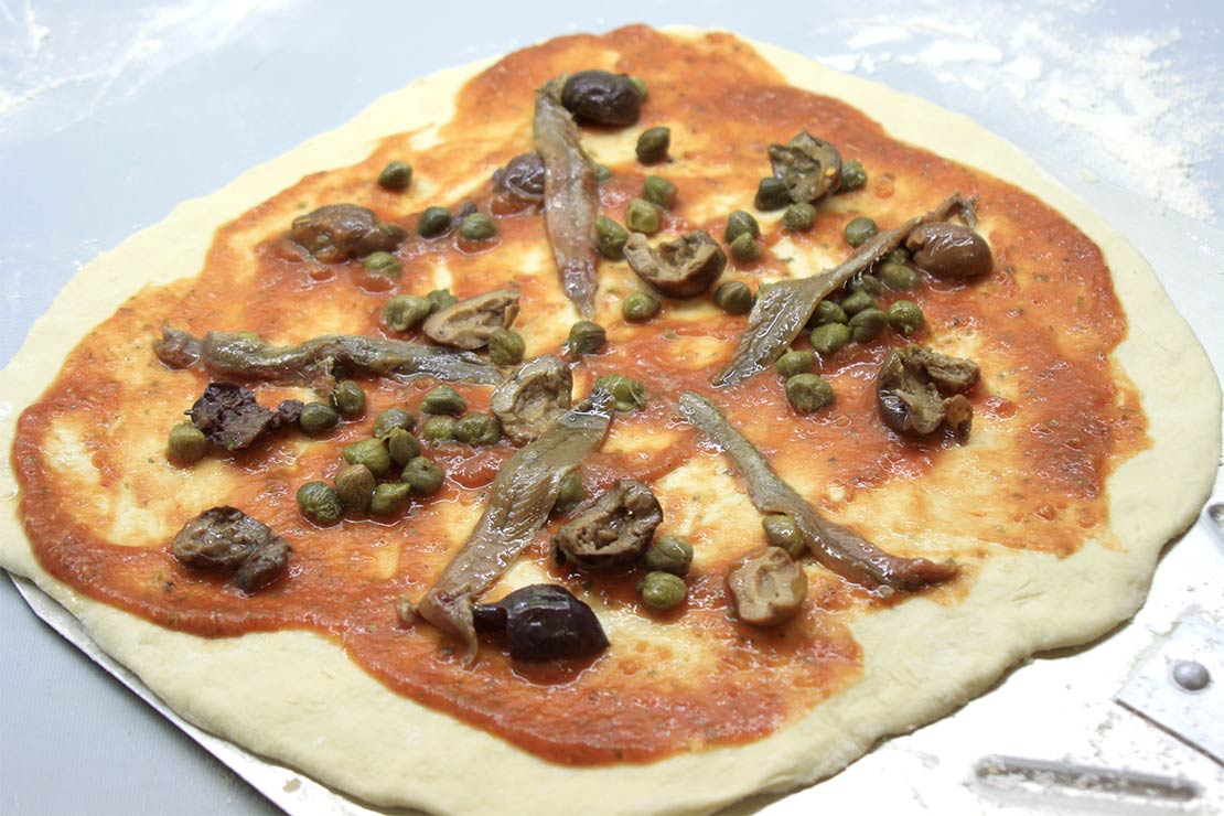 the pizza with toppings