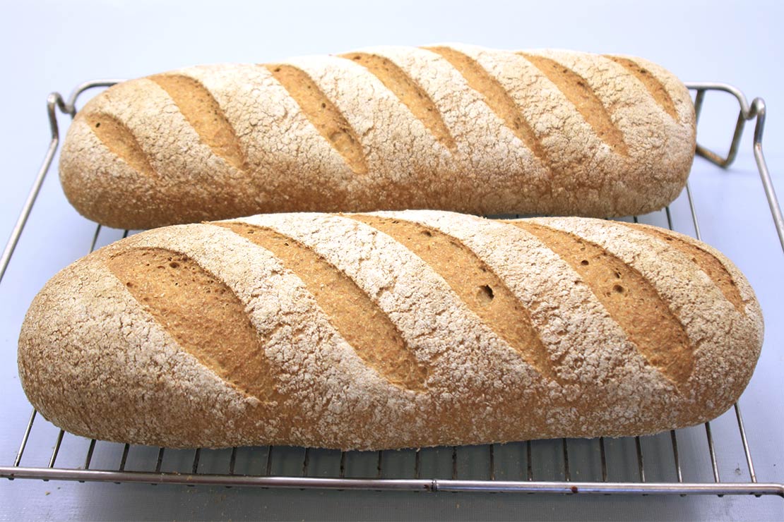 the baked loaves on a cooling rack