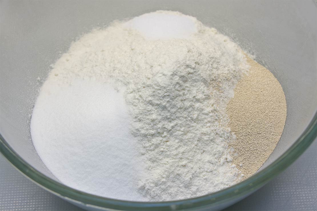 the dry ingredients for the chelsea bun dough