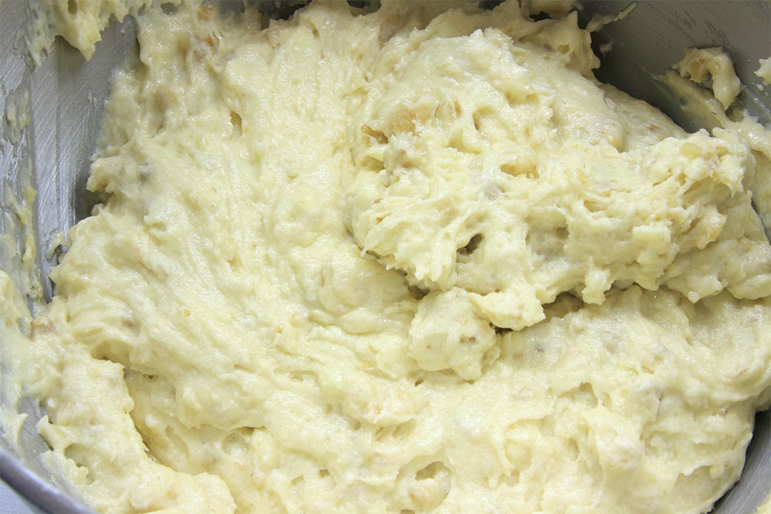 the batter with the chopped walnuts