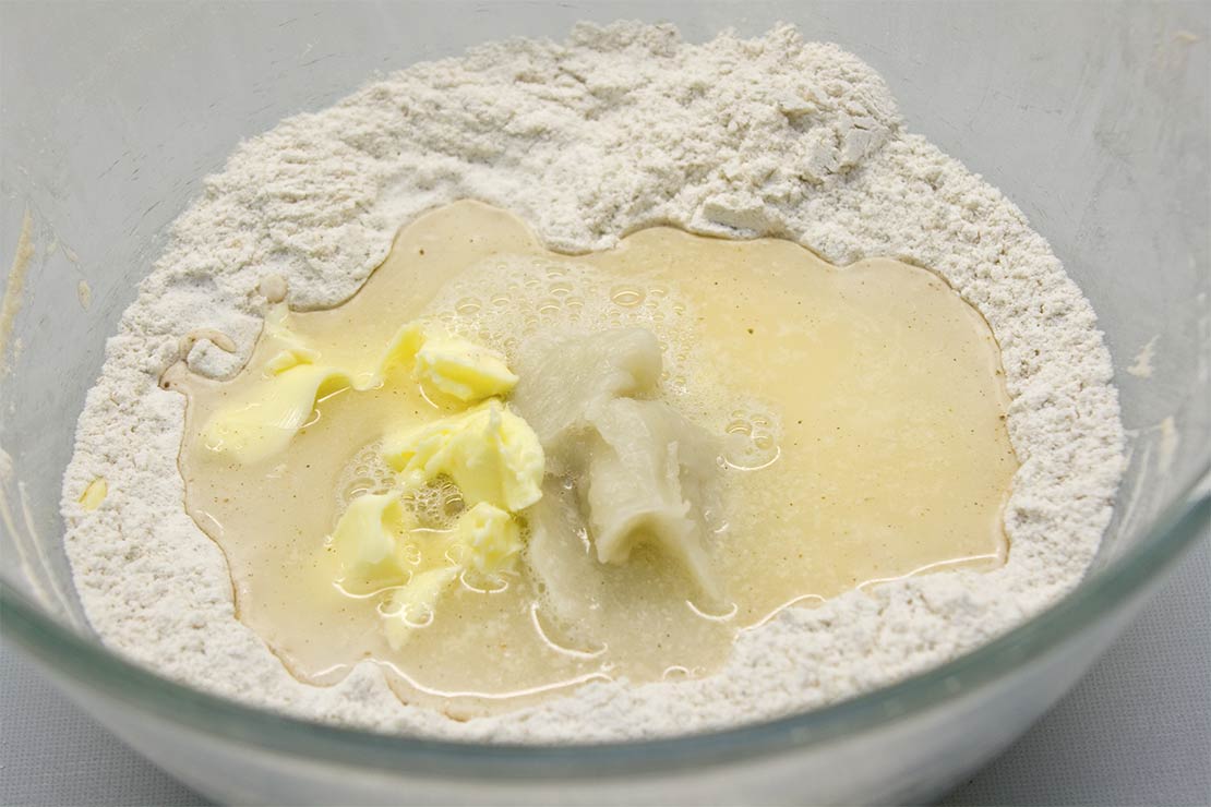 the mixed dry ingredients with the wet ingredients