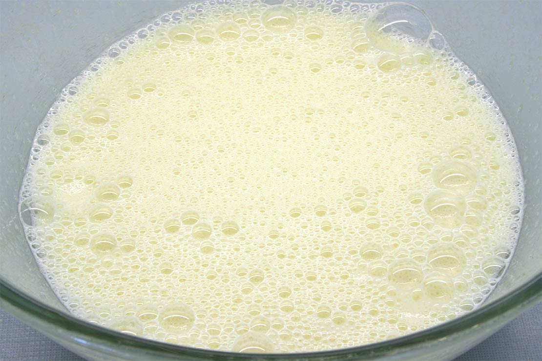 the mixed eggs, milk and sugar