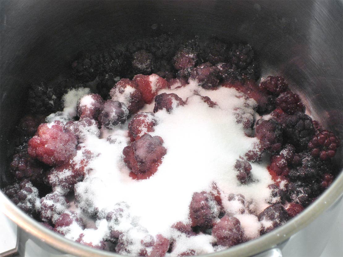 the blackberries in a pan
