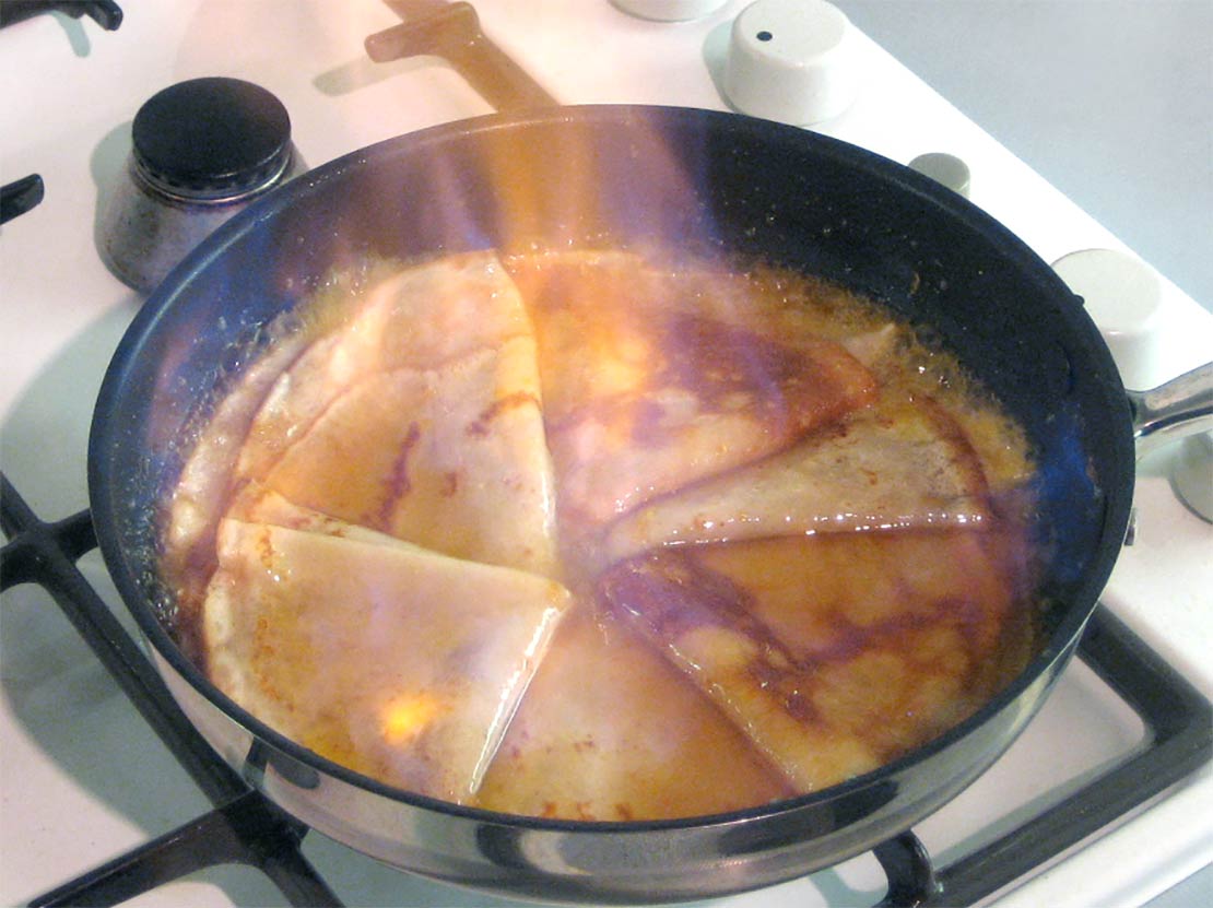 flambéing the crêpes