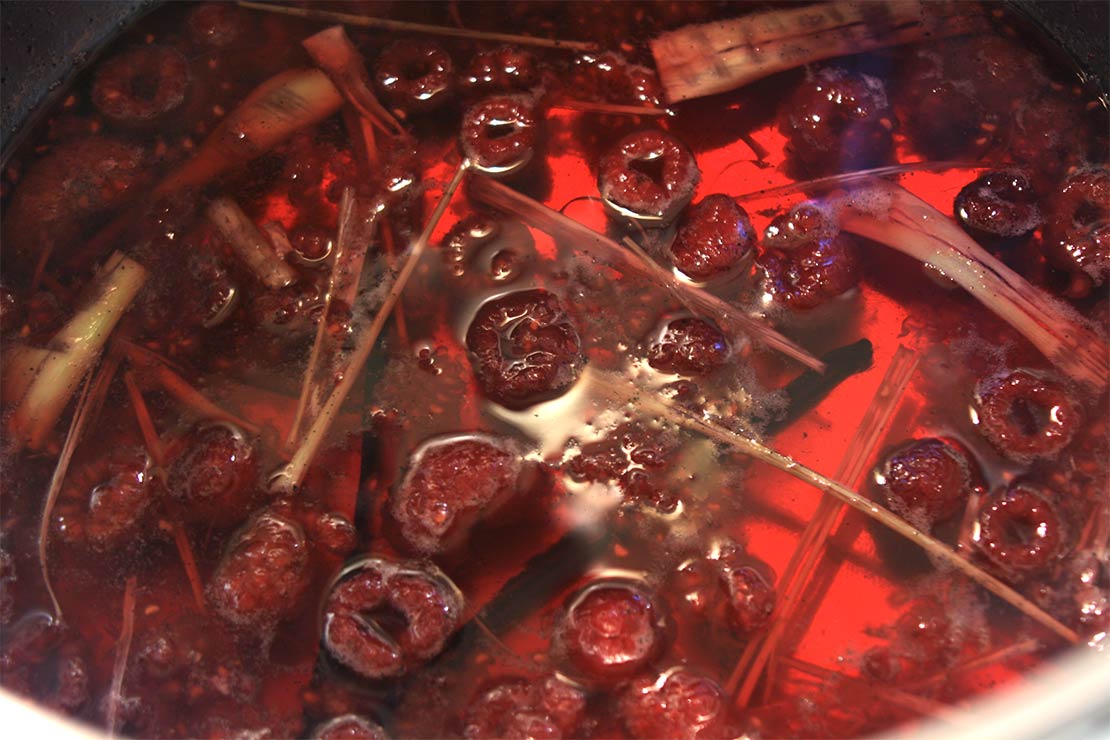 the simmering raspberries