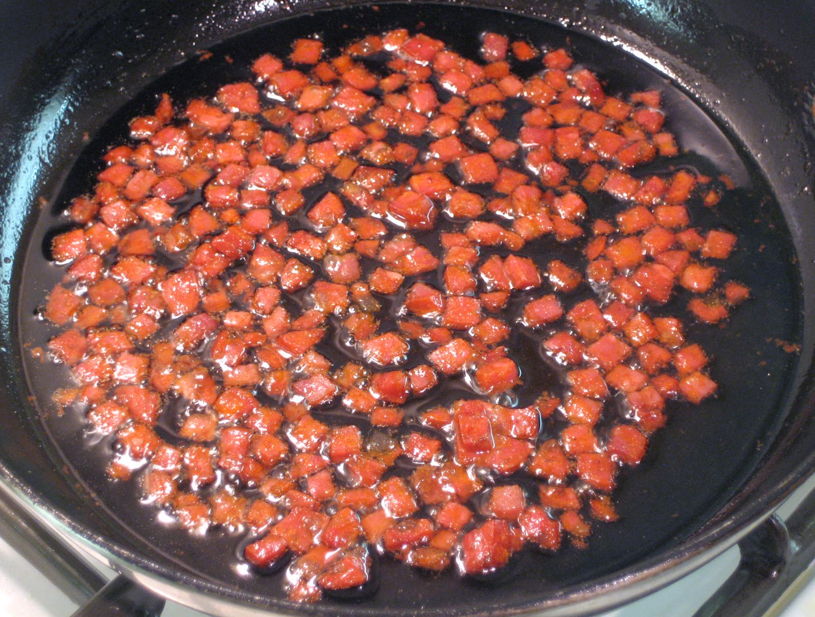 frying the chorizo cubes