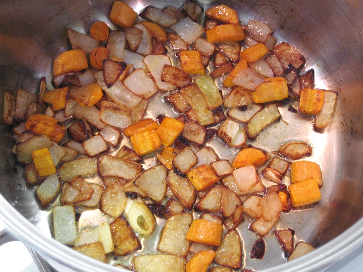 browning the carrot and onion