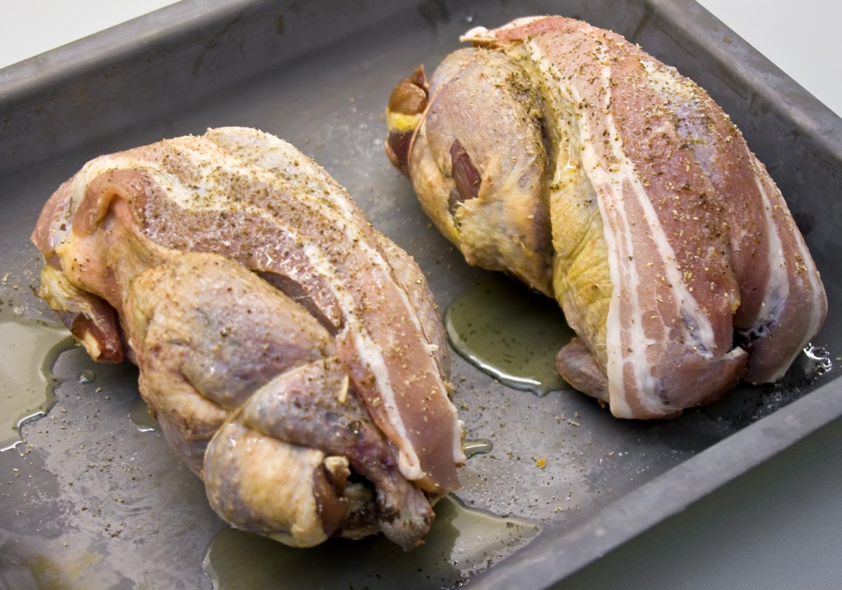 the raw pheasants ready for cooking