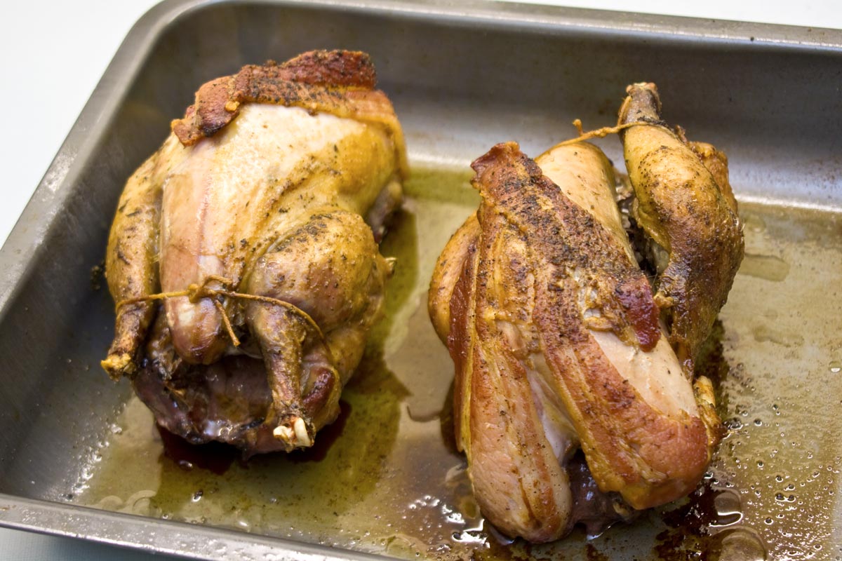the cooked, resting pheasants