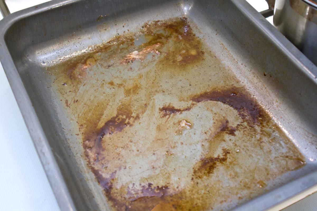 the loveliness left in the bottom of the roasting tin