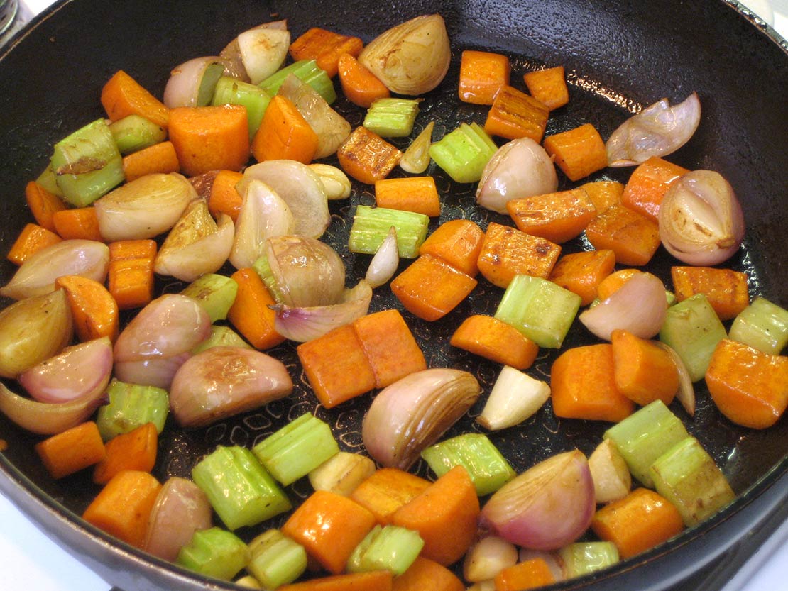 browning the vegetables
