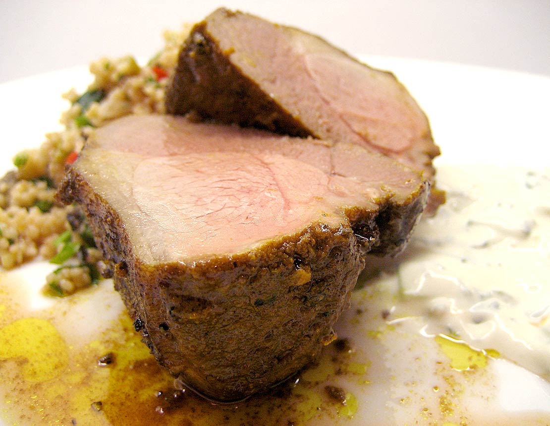 the finished spiced lamb cube