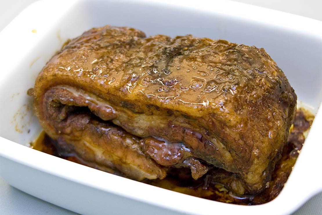 the pork belly with the glaze