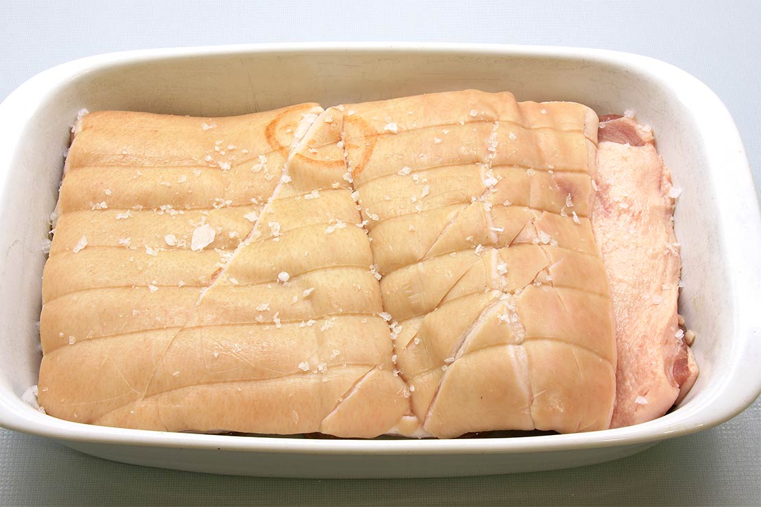 the pork in the roasting dish