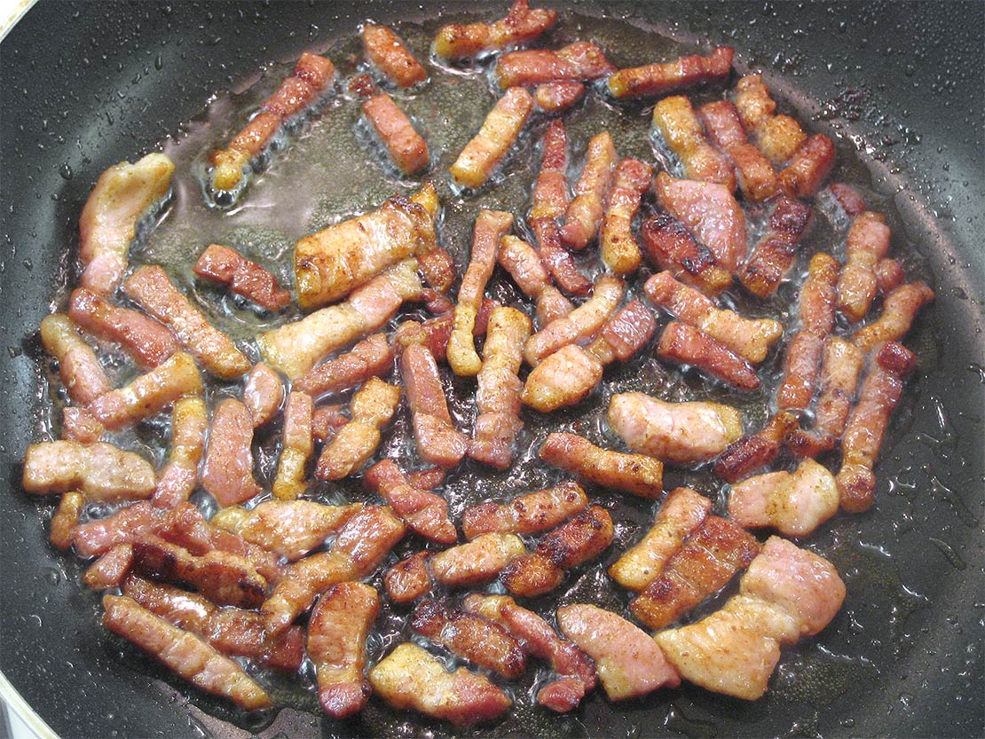 frying the pancetta