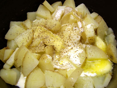 adding the cream, butter and seasoning