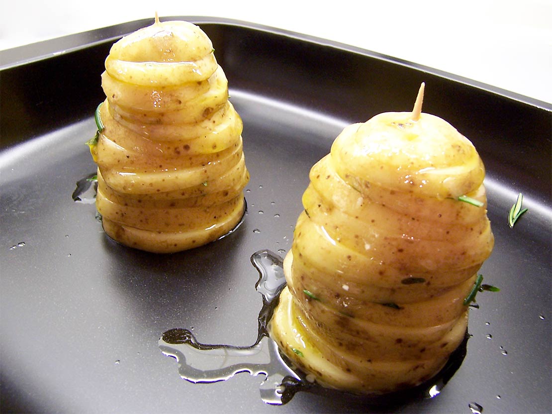 stacking the potatoes
