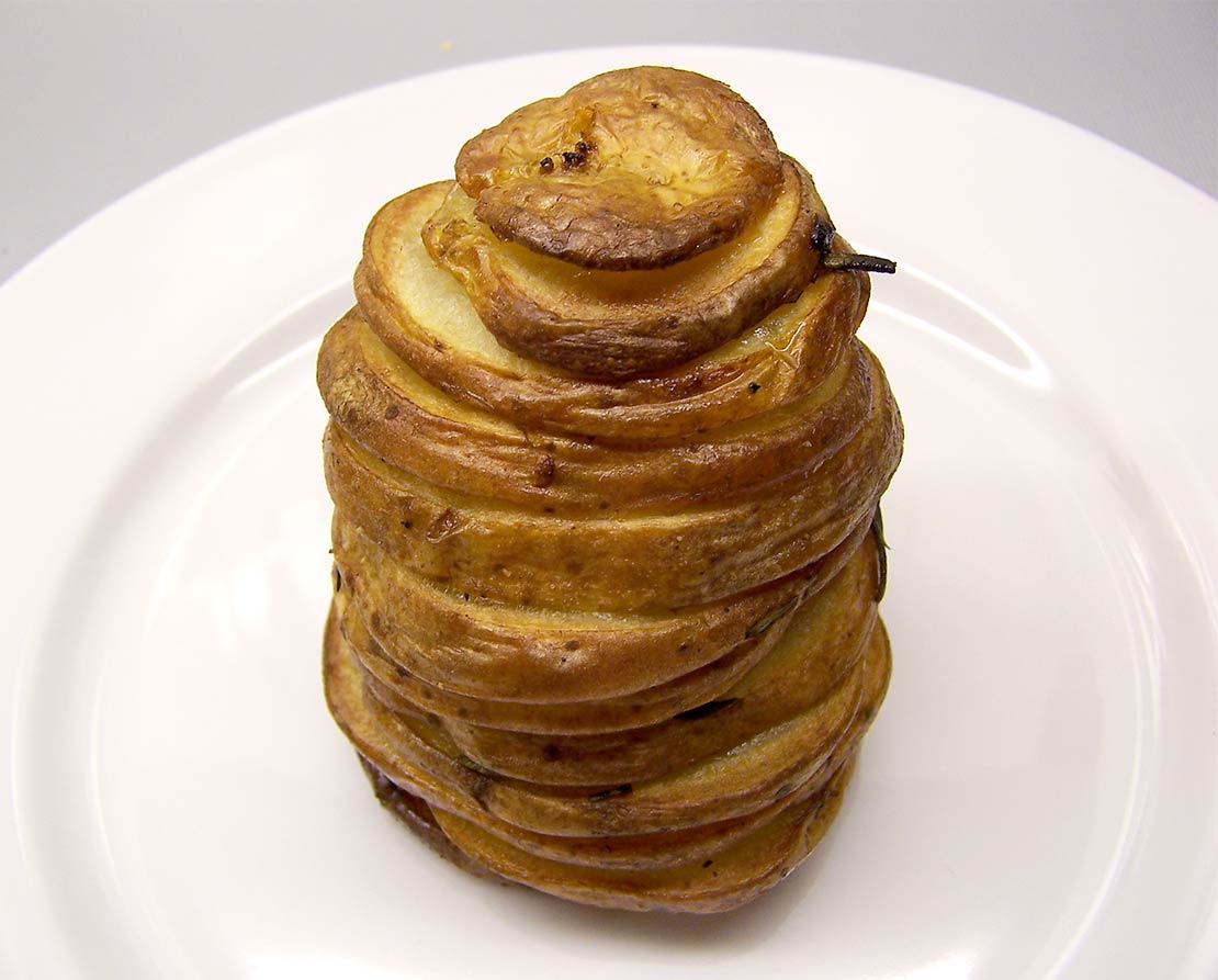 the finished potato stacks