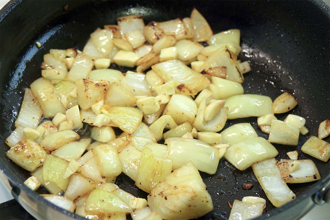 browning the onion and garlic