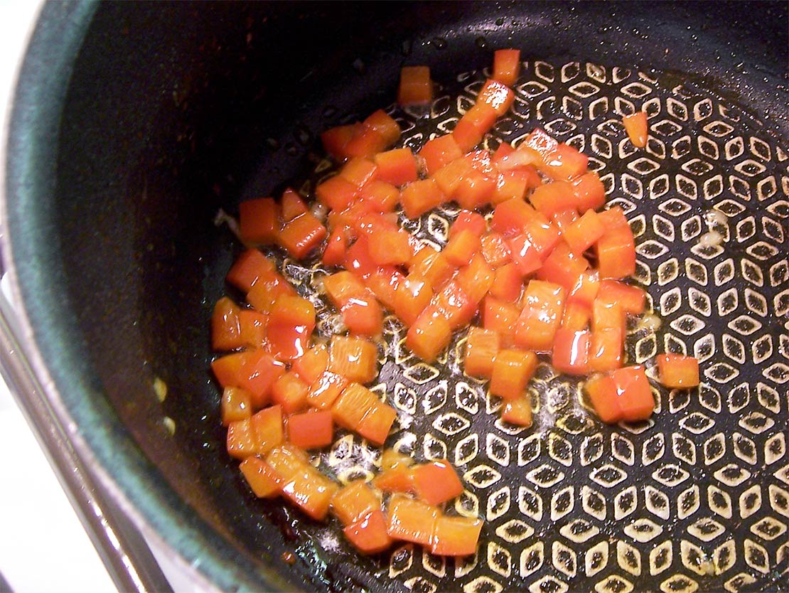 softening the red pepper cubes