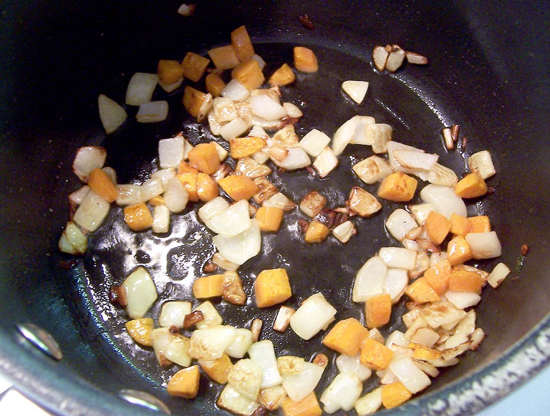 frying the onion and carrot