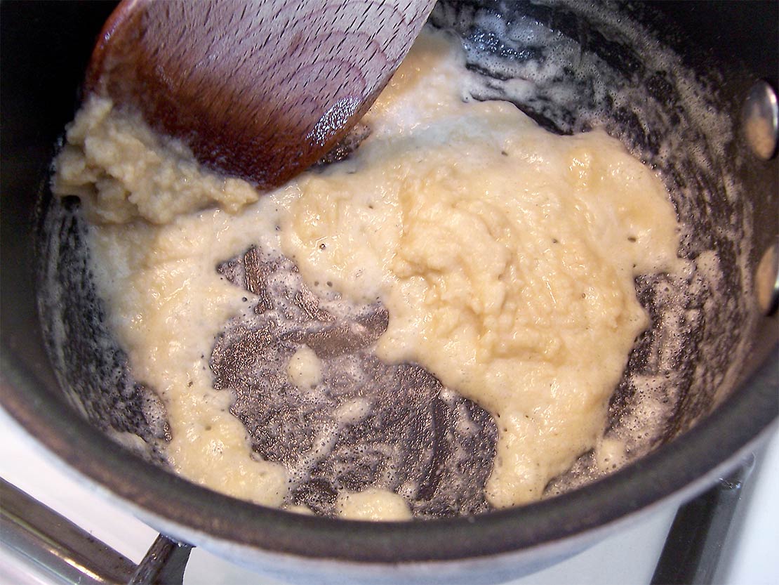 stirring in the flour