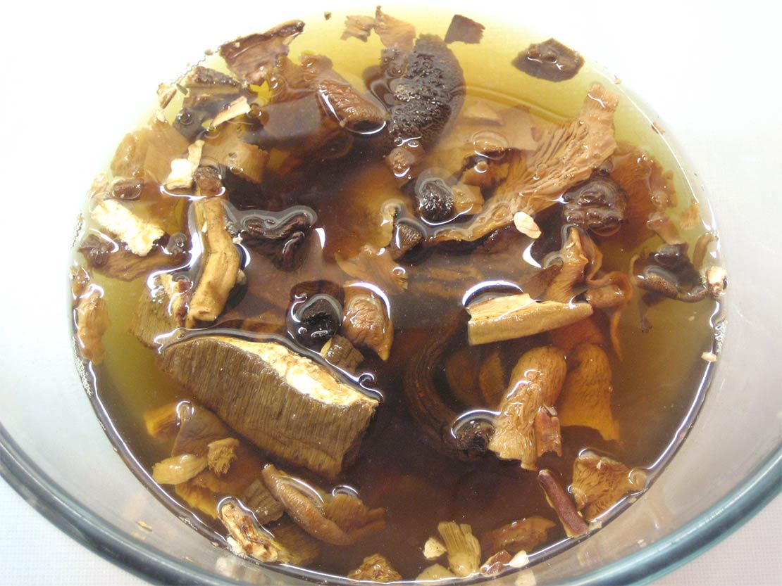 soaking the dried mushrooms