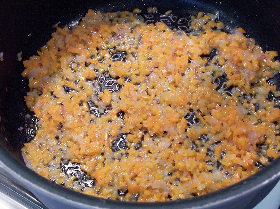 sweating the carrot and shallot