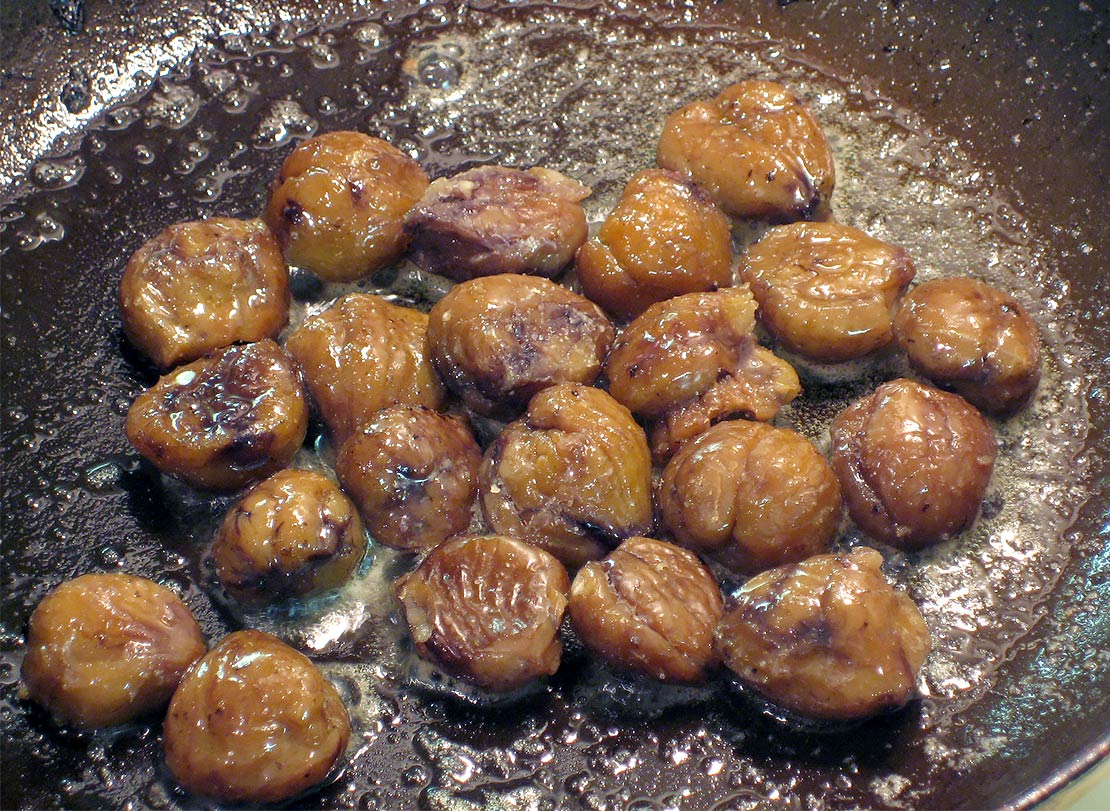 frying the chestnuts