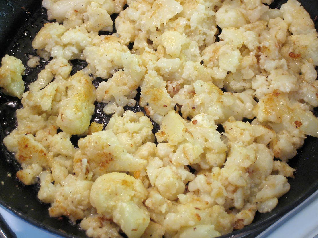 frying the cauliflower