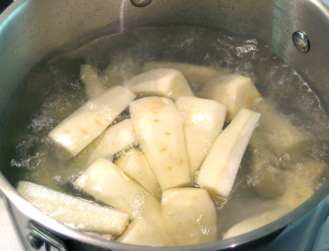 blanching the parsnips