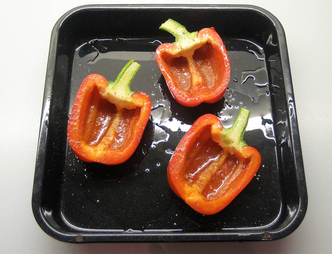 oiling the peppers