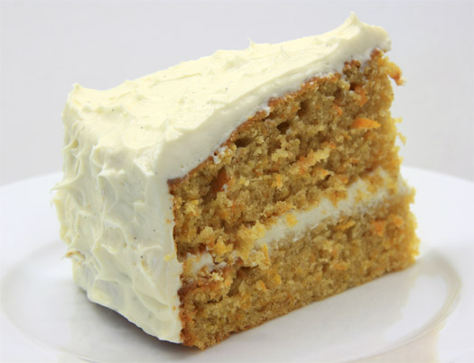 a slice of the finished carrot cake