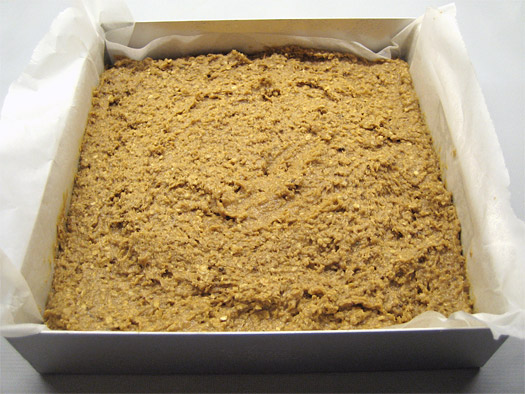 the flapjack mixture in a tin
