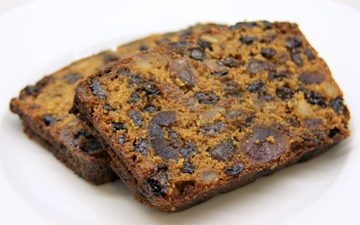 two slices of the finished fruitcake