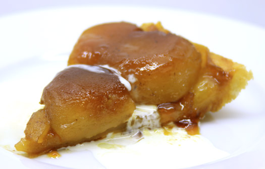 a slice of the finished tart tatin