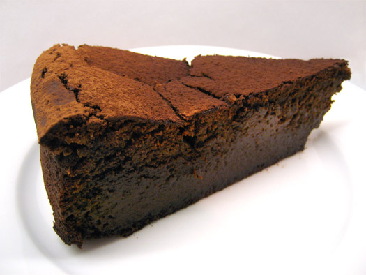 a slice of the finished chocolate and chestnut torte