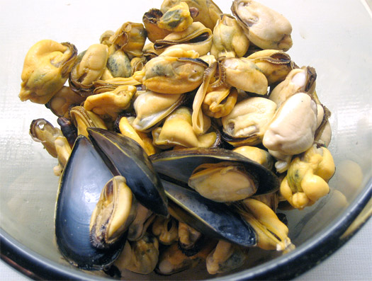 the shelled mussels