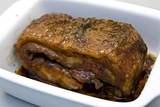 the pork belly with the glaze